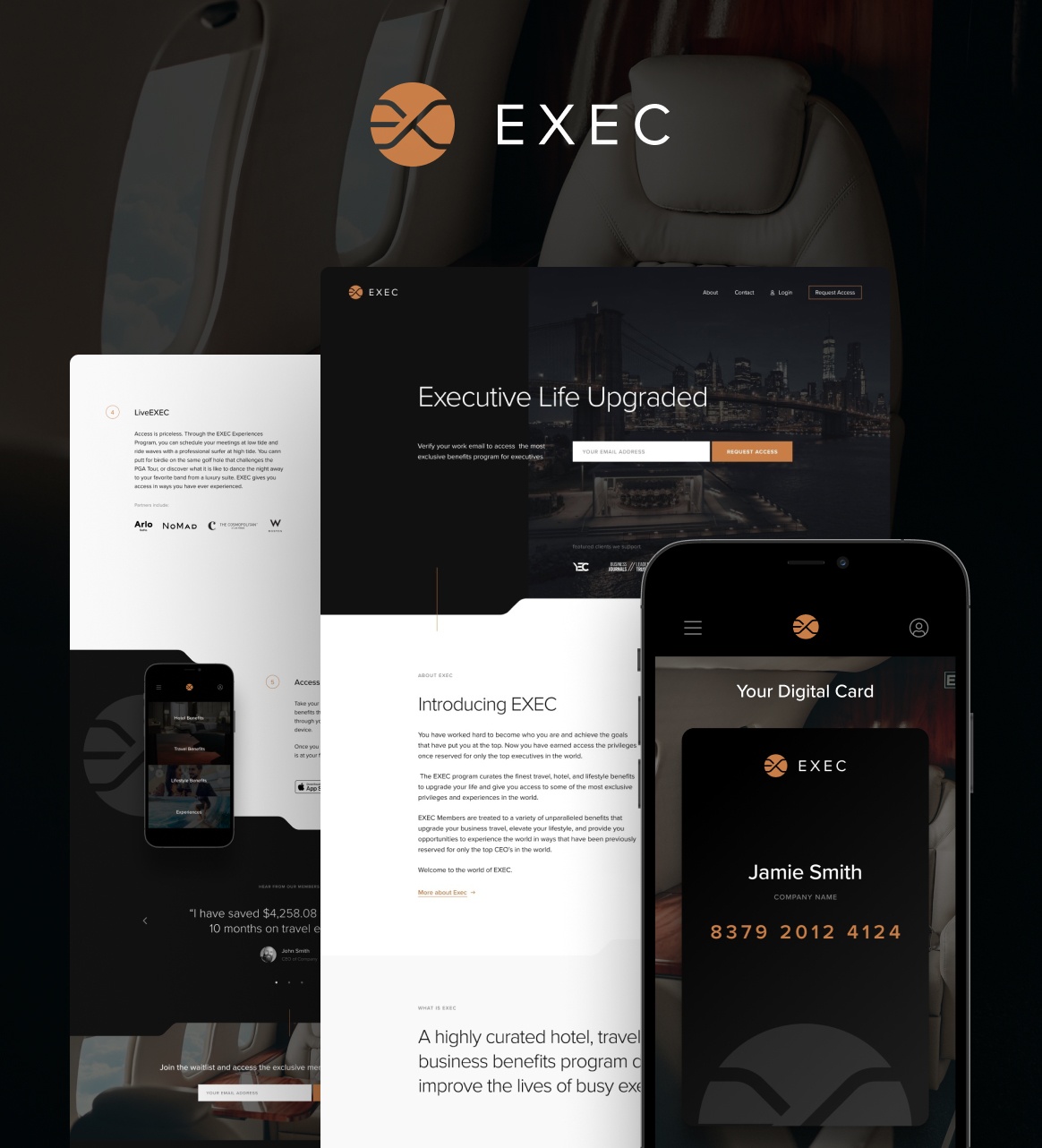 Creative direction, branding, website design, and mobile app design for EXEC.